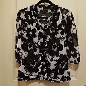 2/$15 🌈 Sheer Black & White 3/4 Sleeve Blouse